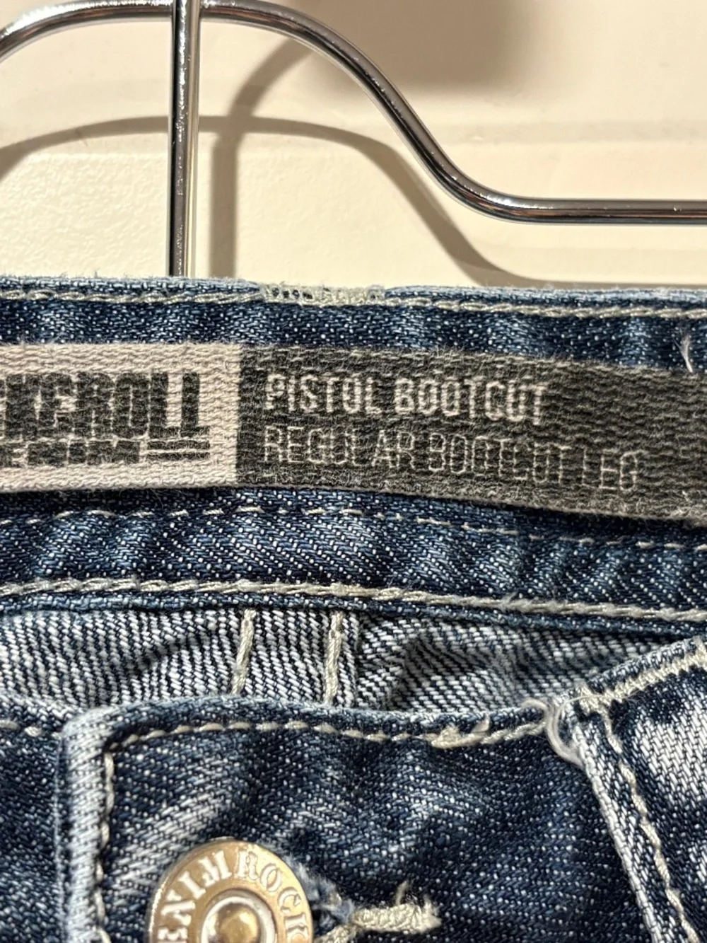 Mens Rock & Roll Denim Jeans Pistol Bootcut 33x32 - Picture 3 of 8